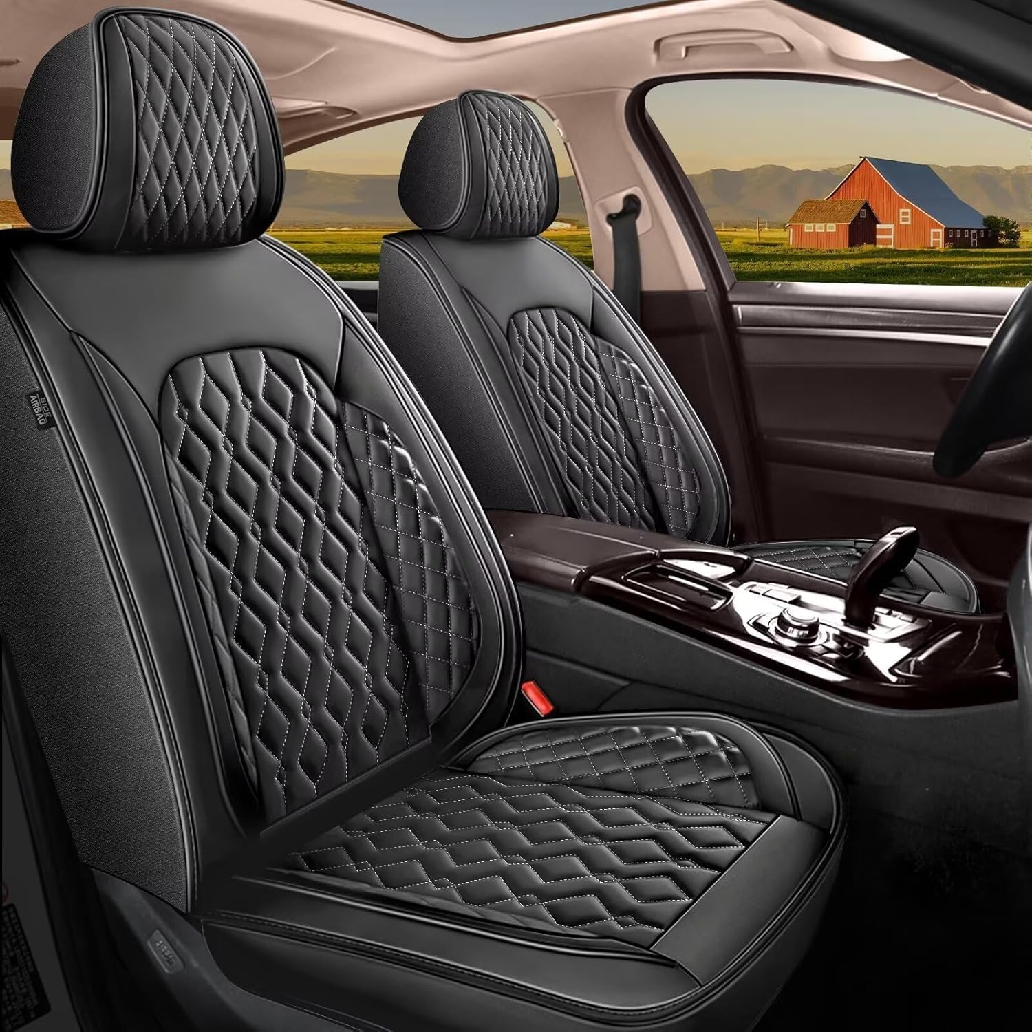 シートカバー GMC Canyon 2007-2023 2024用 : カーシートカバー フルセット レザー 通気性 (5シート, ブラック&レッドライン)