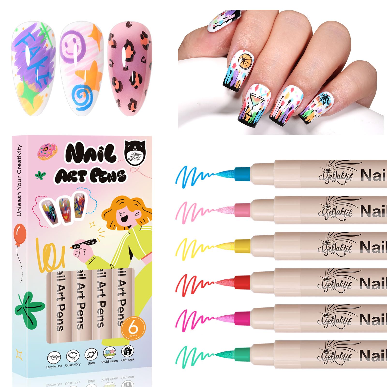 Gellaktik ネイルアートペンセット ドットライナーブラシ DIYネイルデザイン用 サロンマニキュアツール..