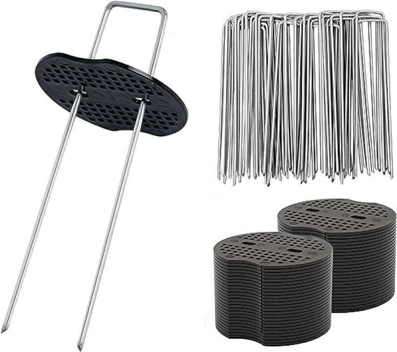 200本セット Uピン杭 黒丸付き 防草シート 除草シート 固定用 押さえピン