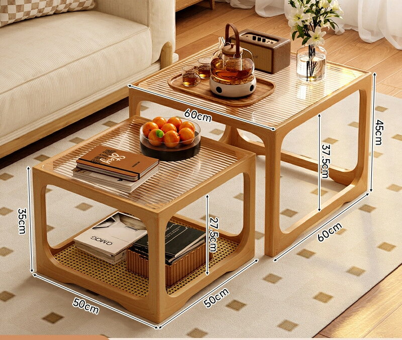 木製ガラステーブル応接間家庭用小戸型茶卓2025新モデル方形組合せ辺幾藤編小茶台