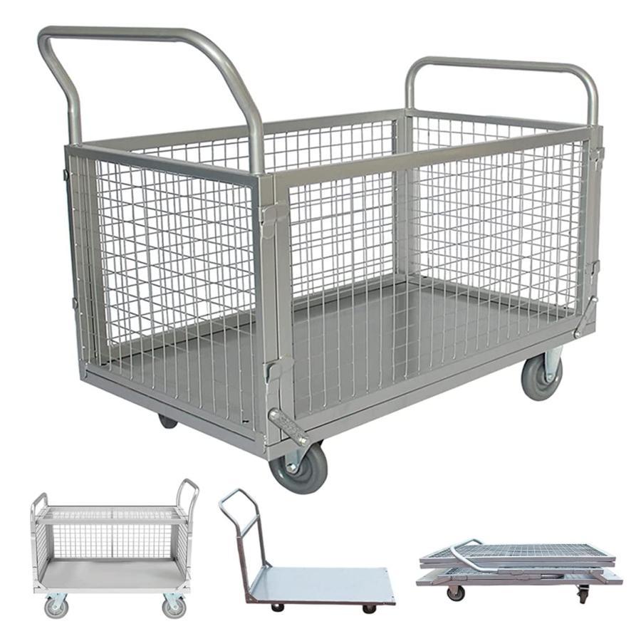 かご付き台車 折り畳み カゴ台車 耐荷重300kg 折りたたみ台車 メッシュ台車 ドンキーカート 平台車 静..