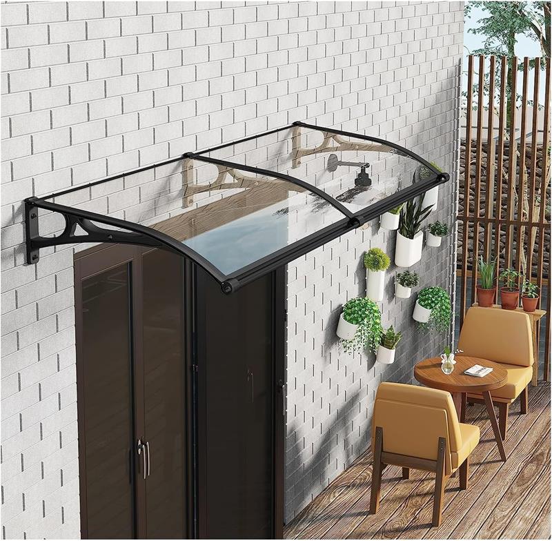 住宅用ひさし サンシェード オーニング屋根ひ PCポリカーボネート オーニング 雨雪保護 パティオ日除け 梅雨対策 庇 後付け シェルタートランスペアレント 屋根カバー アルミ合金ブラケット 玄関 住宅用 カーポート ひさし 雨よけ 後付け テラス