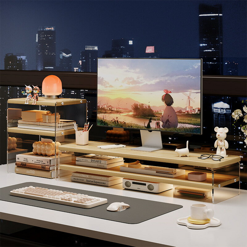 デスクトップpc背高棚ディスプレイアクリルデスクトップラックノートスタンドデスクデスク収納アーティ..