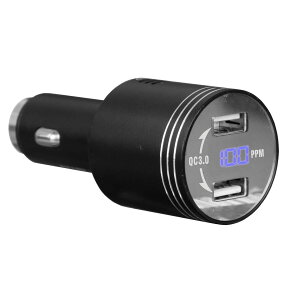 多機能車載一酸化炭素探知機 高速車充電器 急速充電3.0アダプター デュアルQC3.0USBポート搭載 COアラーム検出器 LCDデジタル表示付き (ブラック)