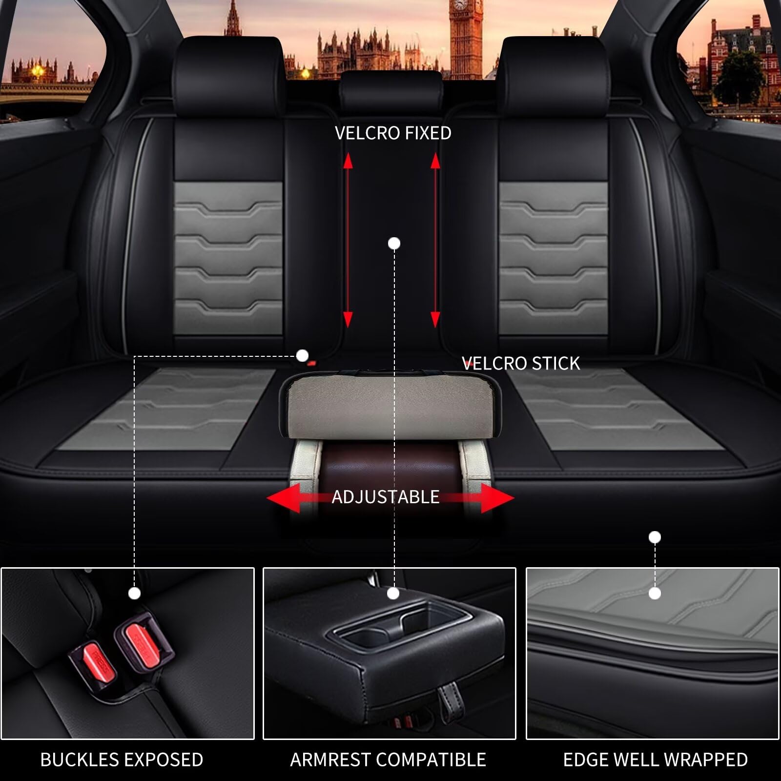 自動車用シートカバー ヒュンダイ コナ 2025 2024 2023-2018年:フロントシートカバー フェイクレザー 防水 通気性 カーシート クッション カバー (2シート、ブラック&レッドライン)