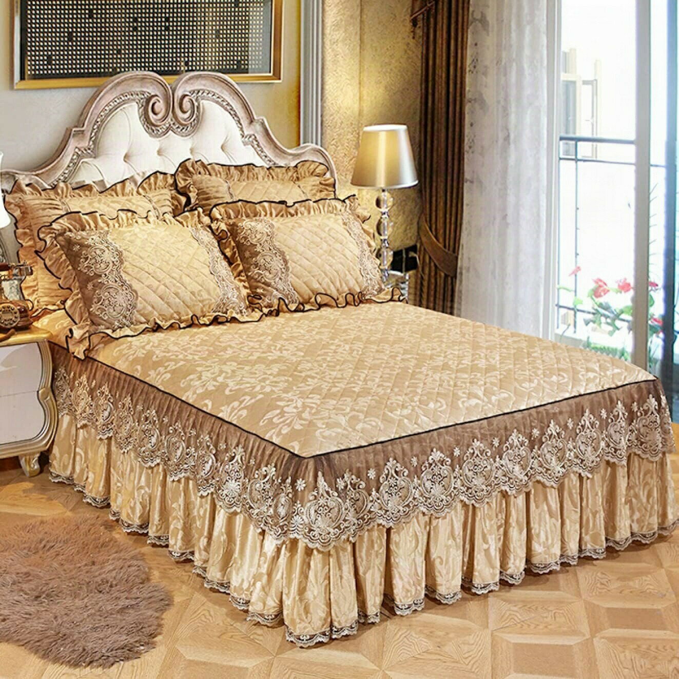 ベッドスカート ダブル ベッドスプレッド シングル 200*220cm フリル タイプ レース付ベッドカバー な..