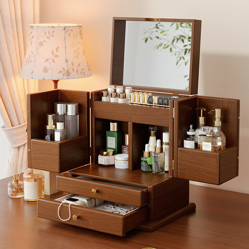 無垢材の化粧品の収納箱デスクトップの大容量の化粧品のアクセサリー箱の一体は物を置きますバレンタイ..