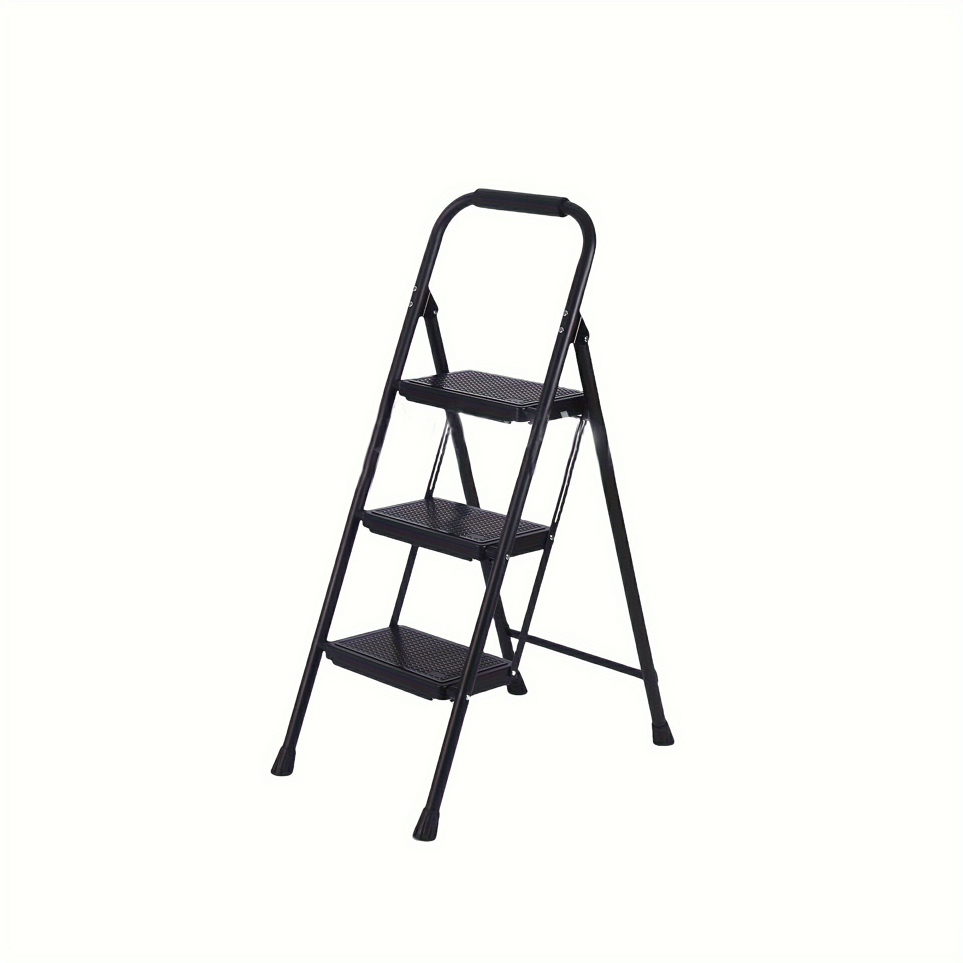 2/3ステップはしご、広い滑り止めペダルと快適なハンドグリップを備えた軽量折りたたみステップスツール、軽量ポータブルスチールはしご、多用途家庭用およびオフィス、ブラックとホワイト(3)