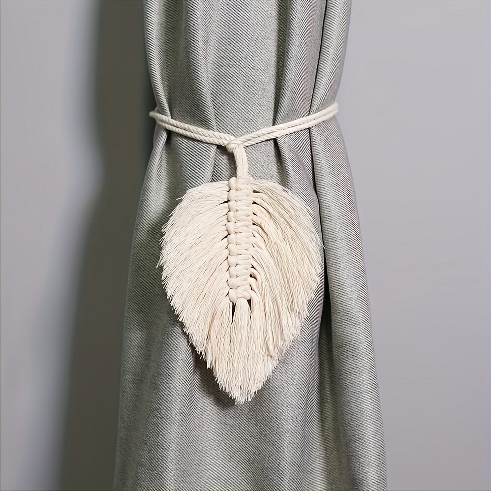 1pc シンプルなボヘミアン織タッセルカーテンバックル手作り葉カーテンネクタイ