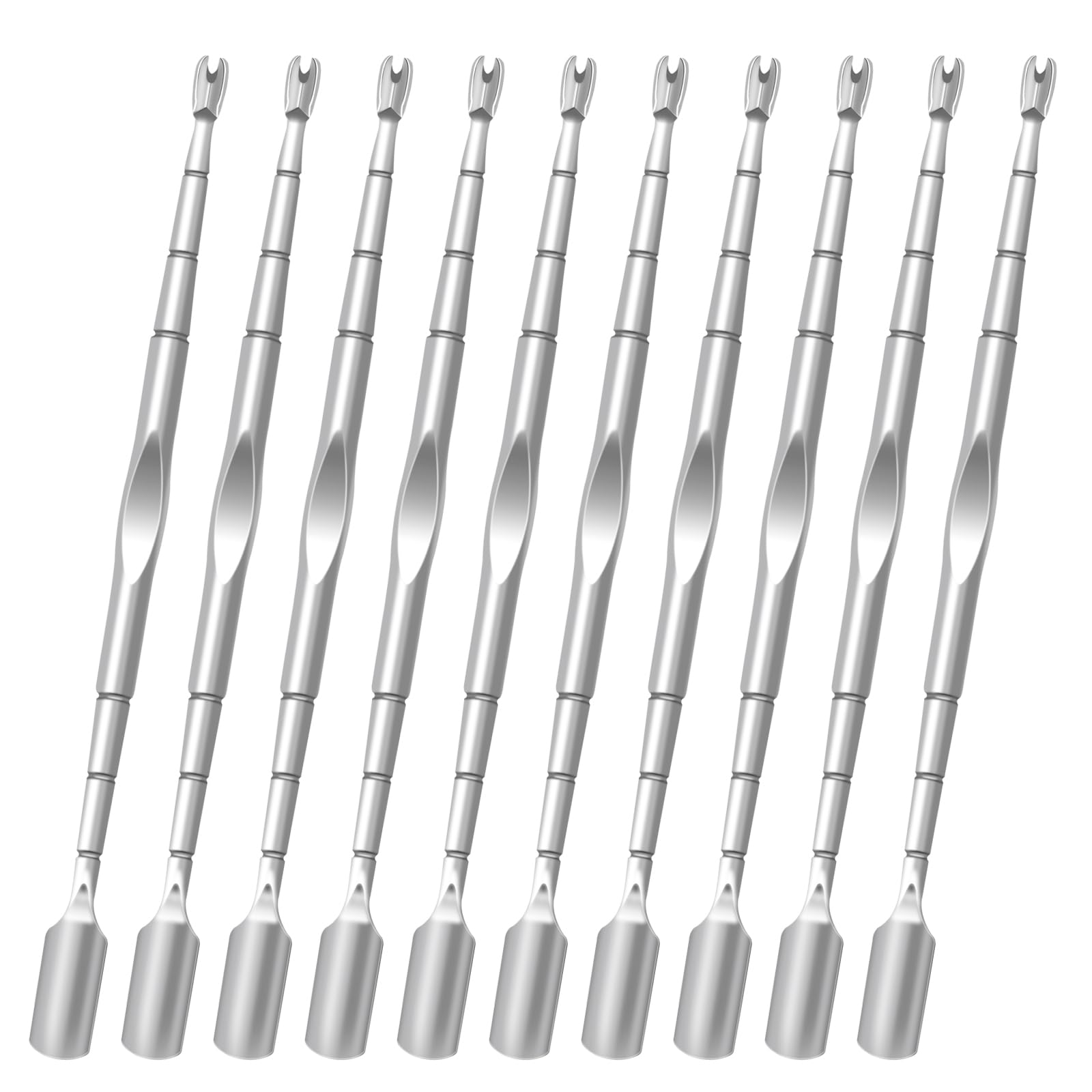 キューティクルプッシャー フォーク付き 10個パック 2イン1 キューティクルネイルプッシャーツール フ..