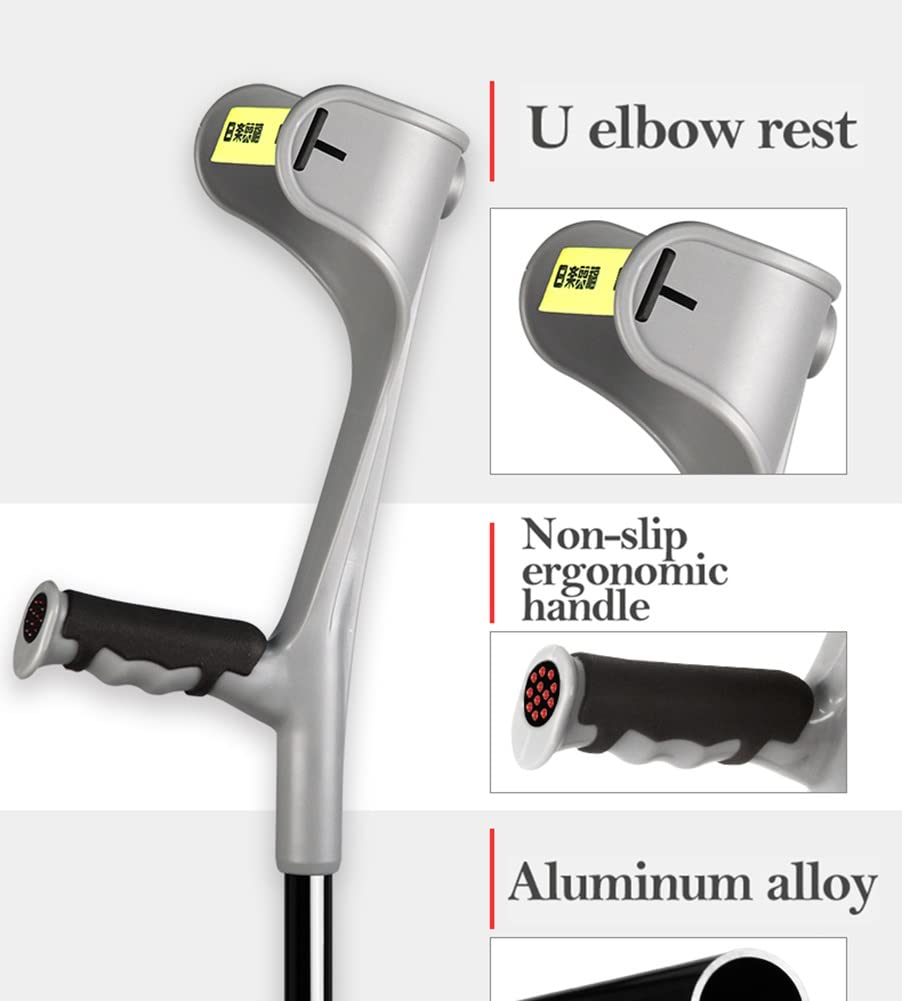 大人用松葉杖、折りたたみ式で調節可能なアルミニウム製前腕松葉杖、男性と女性用150-196cm 2本1組