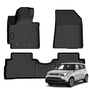 キア・ソウル2014-2019用フロアマット 全天候型カーマット カスタムフィット Kia Soul 2014-2019 耐久性フロアライナー カーマット Kia Soul アクセサリー ブラック