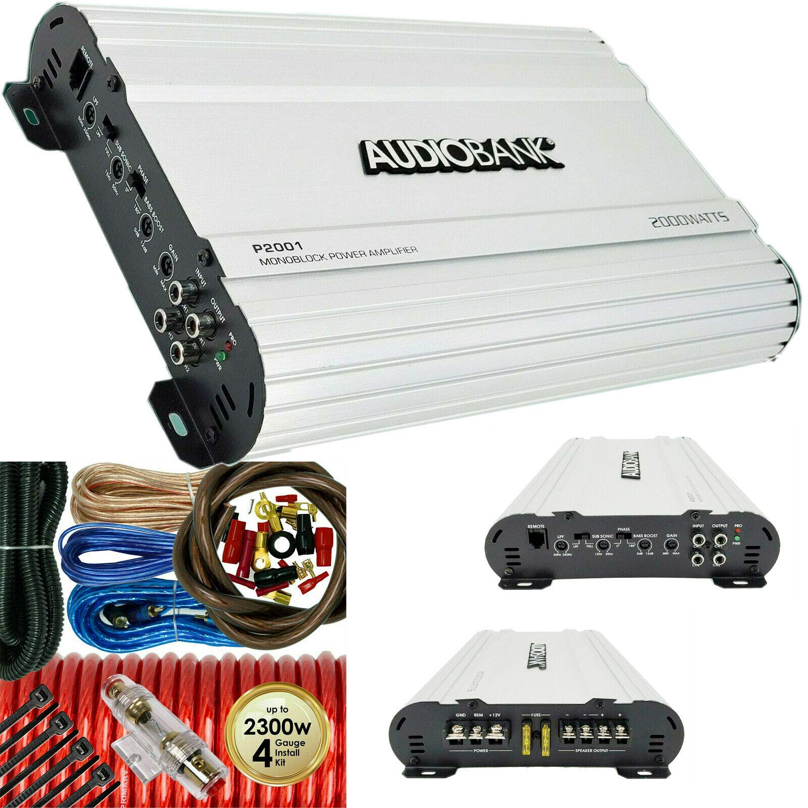P2001 2000ワット ピークパワー モノブロックパワークラス AB カーオーディオアンプ リモートサブウー..