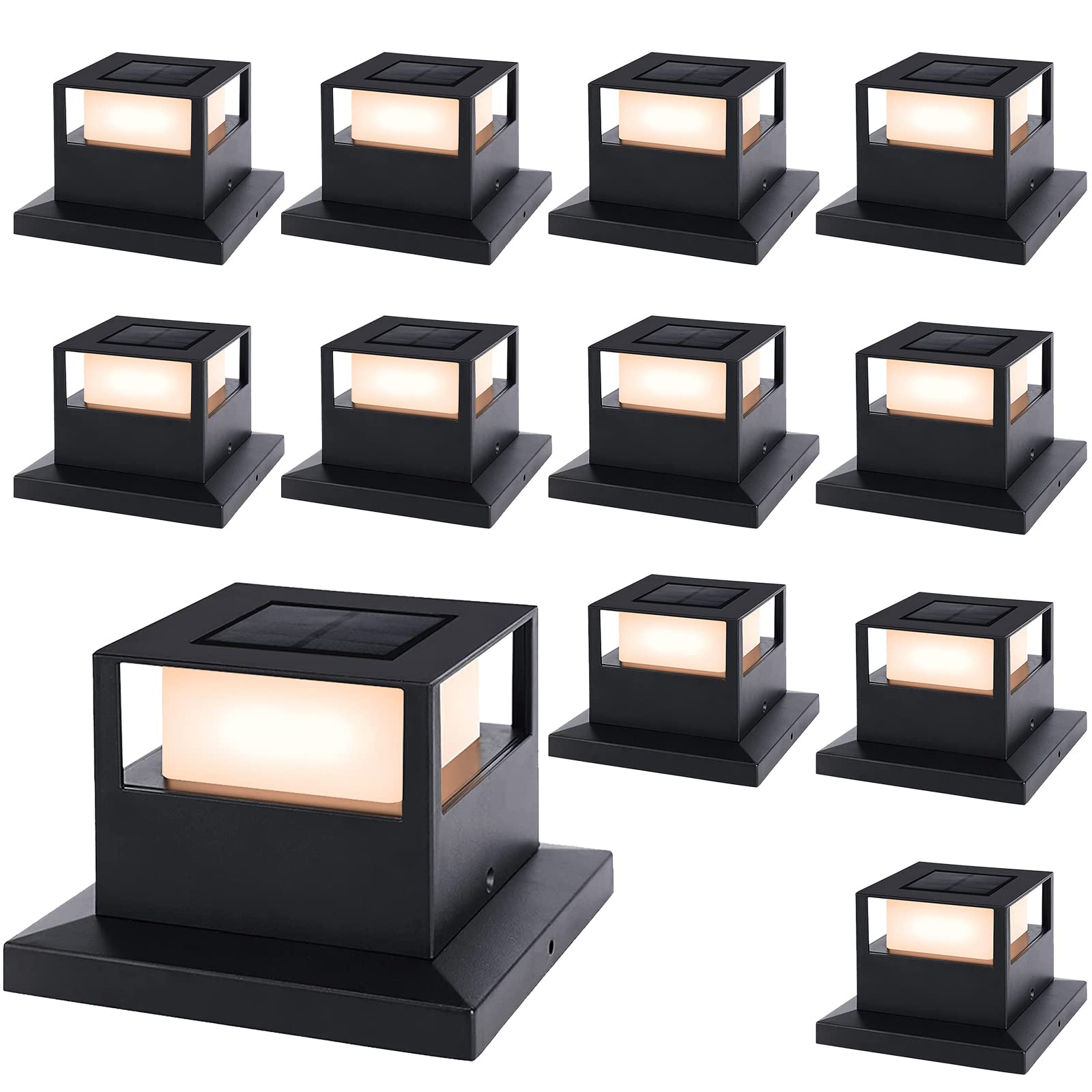 楽天いいものばかりソーラーポストキャップライト 12個パック アウトドア ガーデン ソーラーパワー フェンスポストキャップライト SMD LED付き 防水ライト フェンスデッキまたはパティオ装飾用 4x4 5x5 6x6インチの木製ポストにフィット
