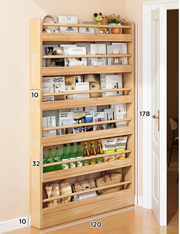 ドアの後ろに穴のある板の棚薄型の棚何段もの床無垢材の家庭用スナック菓子の棚玄関の壁に掛けて収納し..