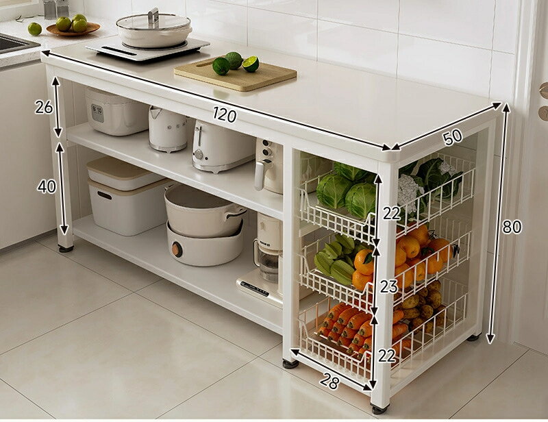 キッチン床積層棚家庭用多機能野菜カットテーブル電子レンジサイド棚収納棚
