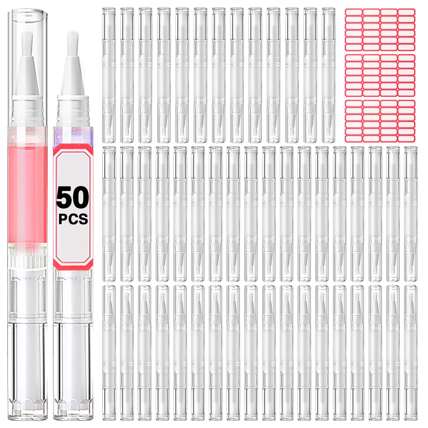 DupakSYS ネイルオイルペン 50本 3ml 空のキューティクルオイルペン トラベル透明ツイストペン ブラシ..