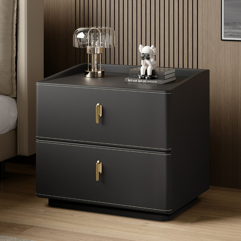 ナイトテーブル無垢材サドル皮イタリックミニマム家庭用寝室ベッドサイド収納小物入れロッカーモダンシ..