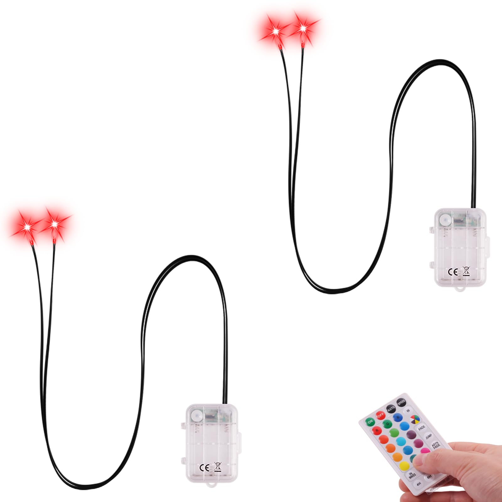 RGB LED 光る目 リモコン付き – 色が変わる & 9つの照明モード 防水DIYアイライト マスク、カボチャ、墓石、ハロウィーンの小道具用 (2個パック)