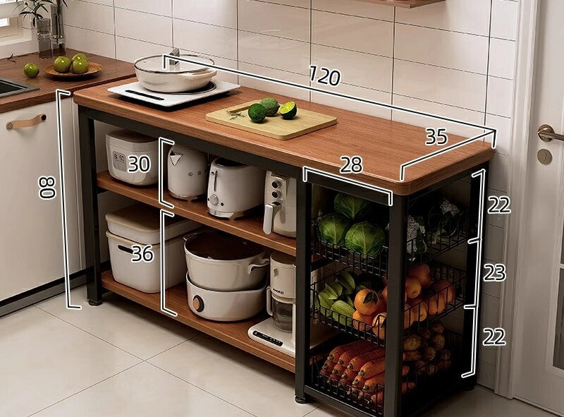 キッチンラック多機能かごかご野菜を切る作業台電子レンジ鍋収納狭いサイドボード多段テーブル