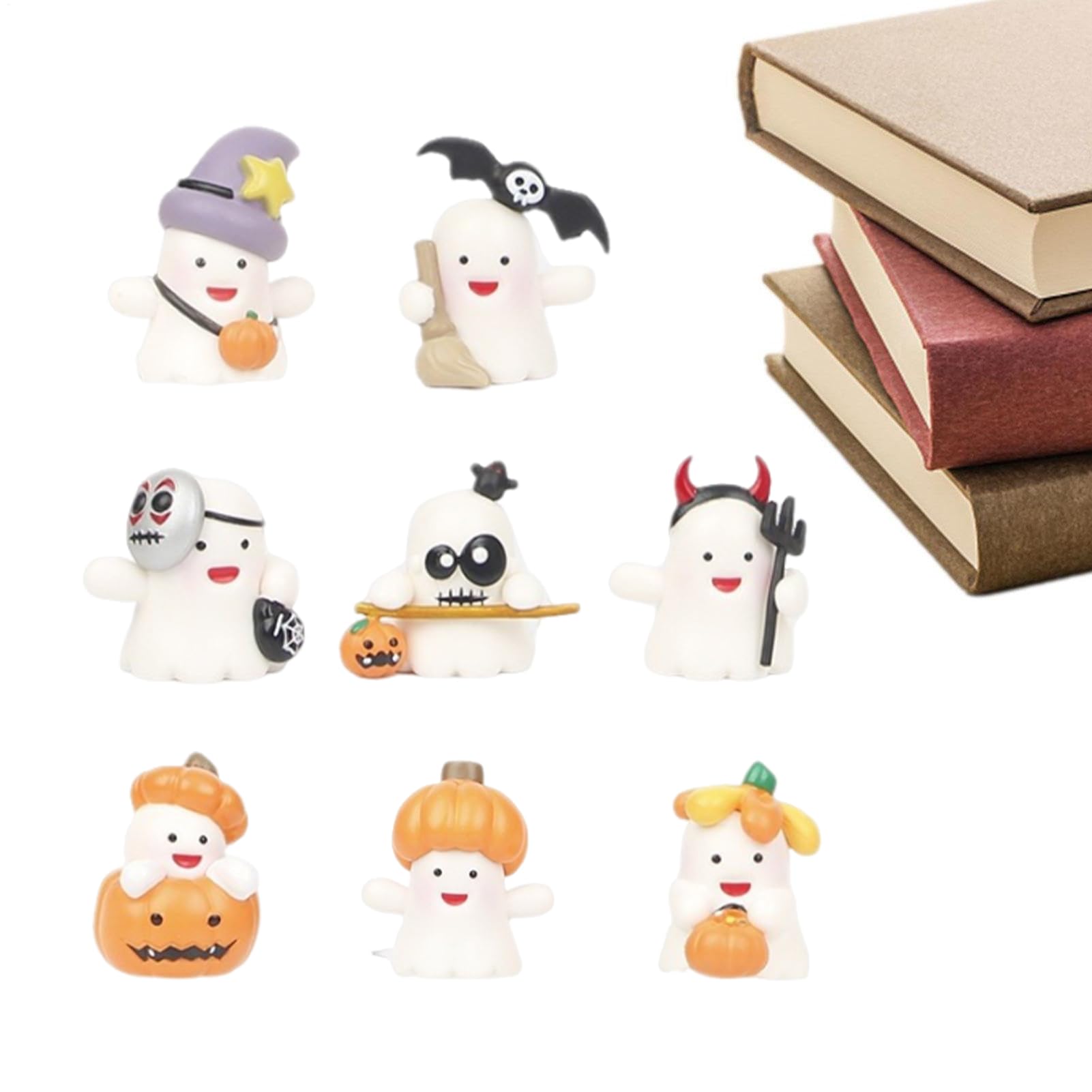 SOUFLY ゴースト フィギュア S,ゴースト フィギュア ハロウィン | 漫画のおもちゃのフィギュア | 8個セットの装飾的な彫像オーナメント、本棚用卓上置物クラフト、小さなフィギュアモデル