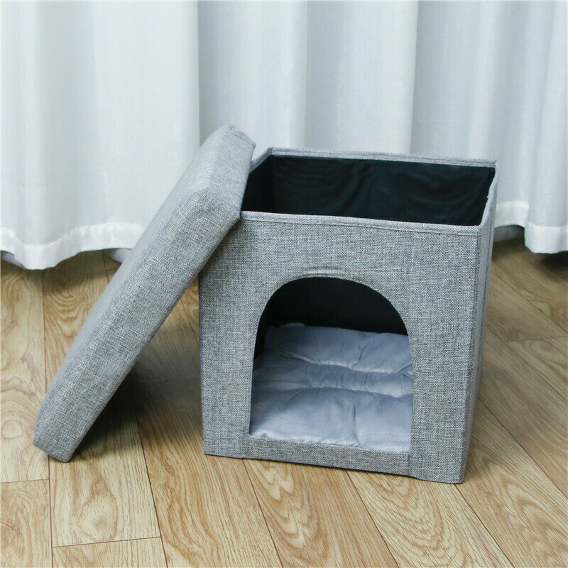 ペットハウス 収納スツール ペットベッド 猫 ハウス 犬小屋 キャットハウス 折りたたみ 通気性 防寒 小..