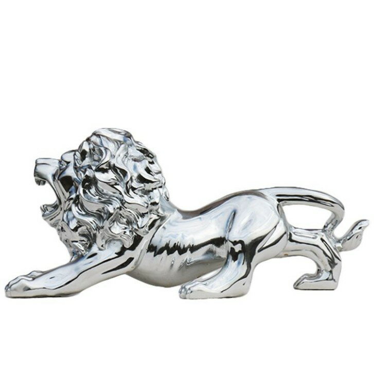 Rakuten - 置物 獅子 ライオン 美しい輝き 躍動感 (シルバー 大サイズ)