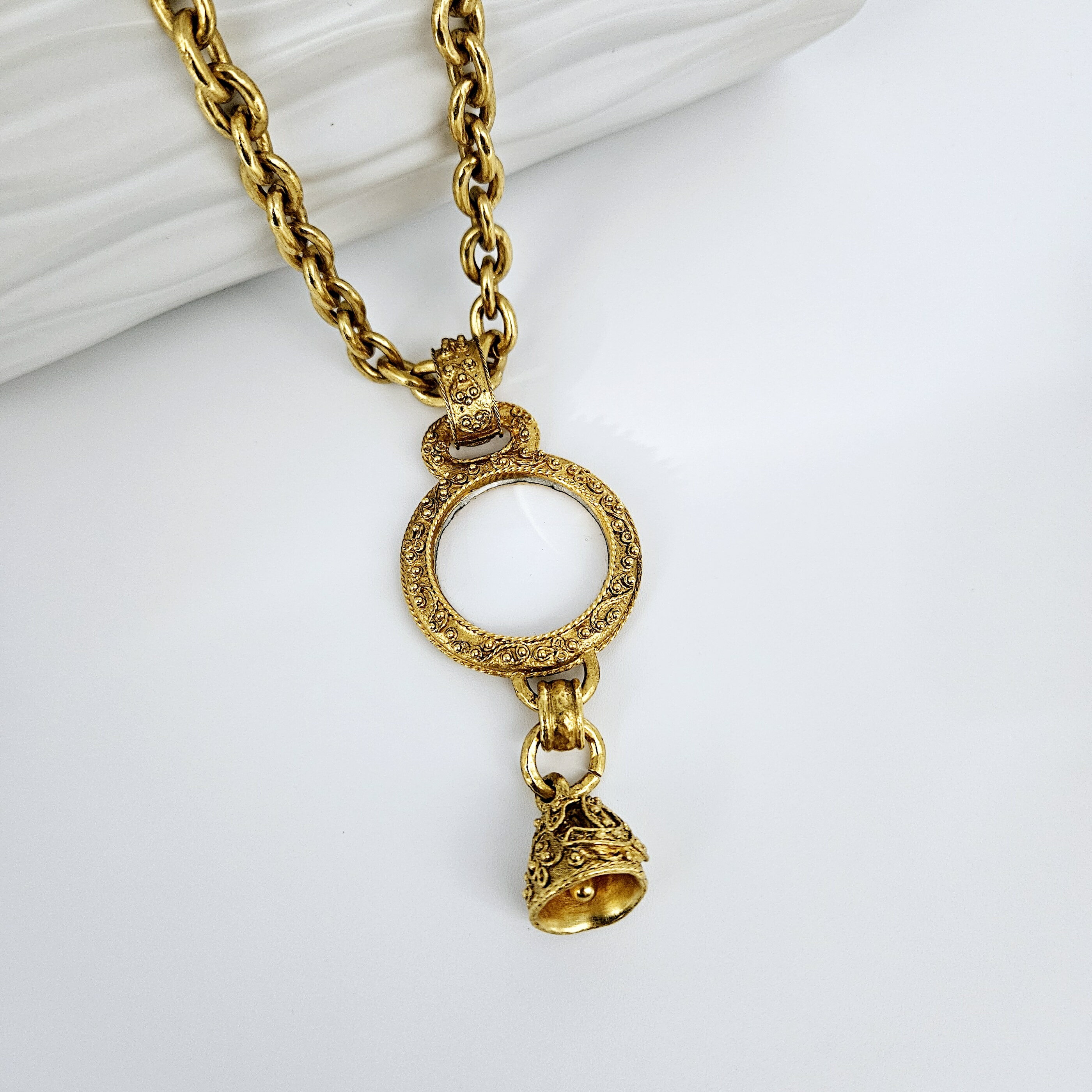 シャネル CHANEL ネックレス ココマーク ルーペ ベルチャーム 金色 GP 89cm ヴィンテージ アクセサリー..