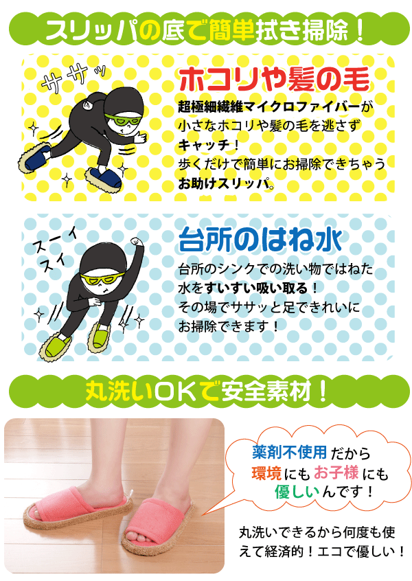 LEC レック 激落ちおそうじスリッパ Lサイズ（25〜27cm用) ネイビー 丸洗いできる マイクロファイバー 掃除 スリッパ 　※画像と仕様が異なる場合があります（パッケージ変更予定）【S-815】