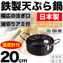 【●日本製】新潟県燕三条製 鉄製 注ぎやすい天ぷら鍋 20cm (専用温度計付) 幅広の注ぎ口 湯切りアミ付 オール熱源対応 ガス火 IH対応 鉄製天ぷら鍋 パ...
