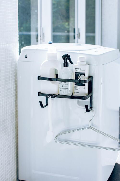 【ポイント5倍】【送料無料】山崎実業 ホースホルダー付き洗濯機横マグネットラック タワー ブラック t..