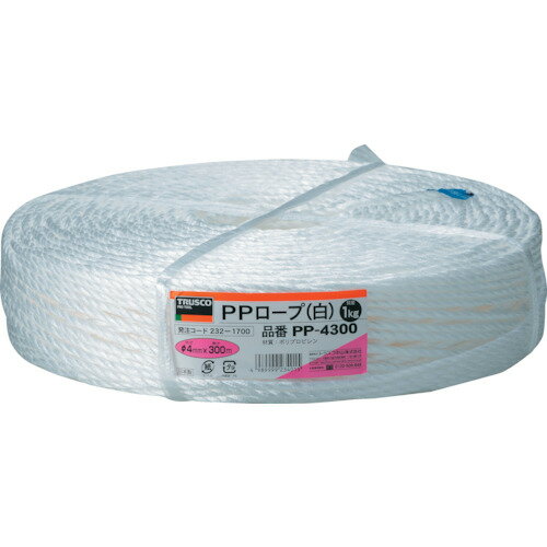 TRUSCO　PPロープ　幅4mmX長さ300m　白【PP4300】 販売単位：1巻(入り数：-)JAN[4989999234015](TRUSCO..