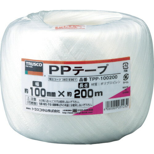TRUSCO　PPテープ　幅100mmX長さ200m　白【TPP100200】 販売単位：1巻(入り数：-)JAN[4989999031232](T..