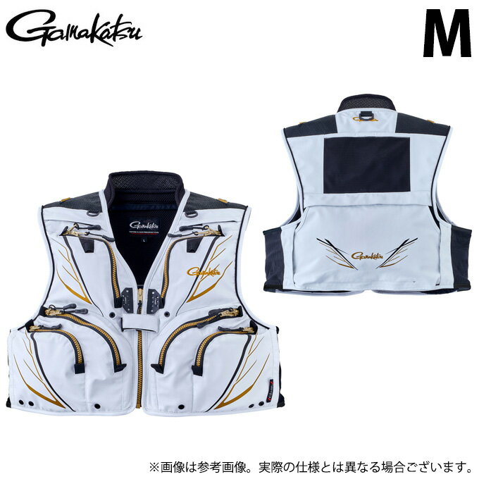 (c)【取り寄せ商品】 がまかつ GM2328 (M／ホワイト) ショートハーフメッシュベスト (フィッシングウェア・鮎用品／2023年春夏モデル)