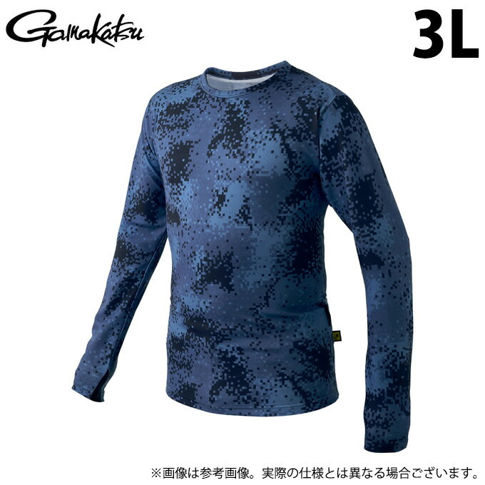 (c)【取り寄せ商品】 がまかつ GM3704 (3L／ネイビーカモフラージュ) NO FLY ZONE(R) ロングスリーブクールTシャツ (フィッシングウェア／2023年春夏モデル)