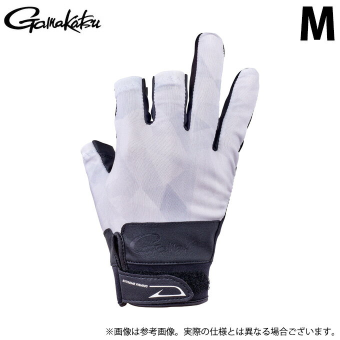 (c)【取り寄せ商品】 がまかつ GM7291 (ホワイトポリゴン／M) ストレッチフィッシンググローブ(3本切) ..