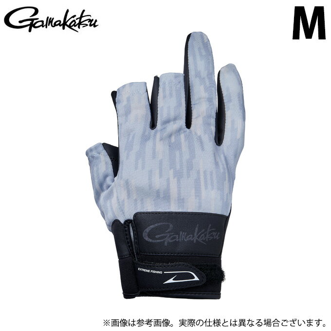 (c)【取り寄せ商品】 がまかつ GM7291 (ジオメトリックホワイト／M) ストレッチフィッシンググローブ(3本切) (手袋・グローブ／2023年春夏モデル) 1