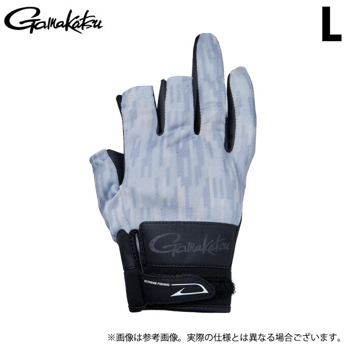 (c)【取り寄せ商品】 がまかつ GM7291 (ジオメトリックホワイト／L) ストレッチフィッシンググローブ(3本切) (手袋・グローブ／2023年春夏モデル)