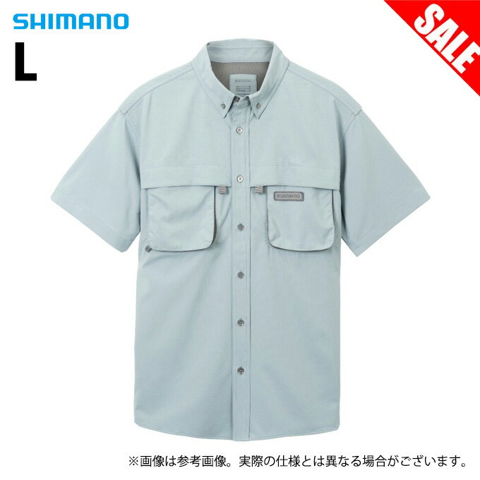 (5) シマノ SH-020W (L／ブルー) プレステージシャツ ショートスリーブ (フィッシングウェア／2023年春夏モデル) /1s6a1l7e-wear / s-w-23