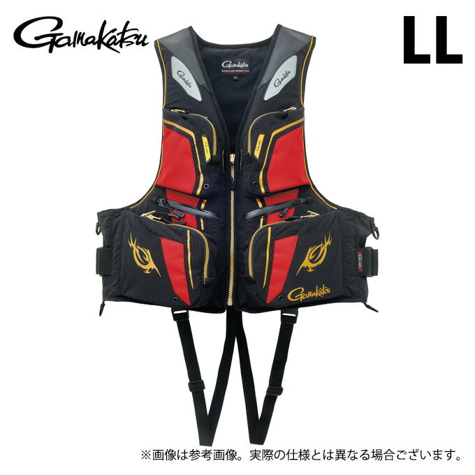 (c)【取り寄せ商品】 がまかつ GM2193 (ブラック×レッド／LL) フローティングベスト (ベスト・フィッシングベスト)