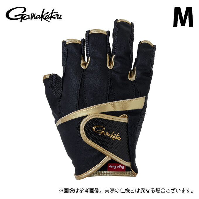 (c)【取り寄せ商品】 がまかつ GM7296 (ブラック×ゴールド/M) エルゴグリップグローブ(5本切/ハーフショート) (手袋・グローブ/2024年モデル) /Gamakatsu