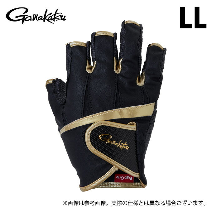 (c)【取り寄せ商品】 がまかつ GM7296 (ブラック×ゴールド／LL) エルゴグリップグローブ(5本切/ハーフショート) (手袋・グローブ／2024年モデル) /Gamakatsu