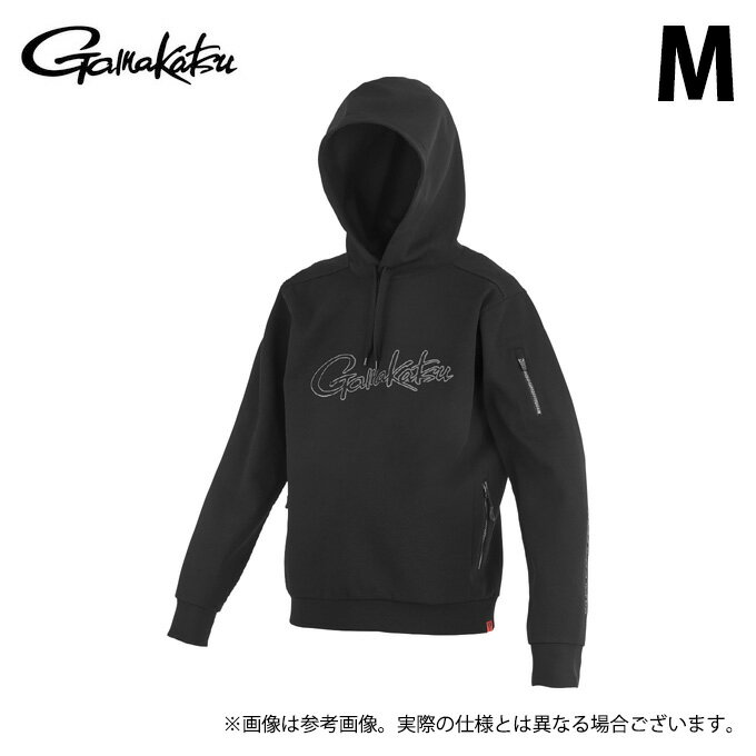 (c)【取り寄せ商品】 がまかつ GM3755 (M／ブラック×ブラック) フーデッドスウェットシャツ (フィッシングウェア／2024年モデル) /パーカー /がま磯 【Σ01】