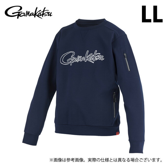 (c)【取り寄せ商品】 がまかつ GM3756 (LL／ネイビー) クルーネックスウェットシャツ (フィッシングウェア／2024年モデル) /がま磯