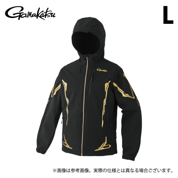 (c)【取り寄せ商品】 がまかつ GM3765 (L／ブラック×ゴールド) ソフトシェルフーディ (フィッシングウェア／2024年モデル) /パーカー /がま磯 【Σ01】