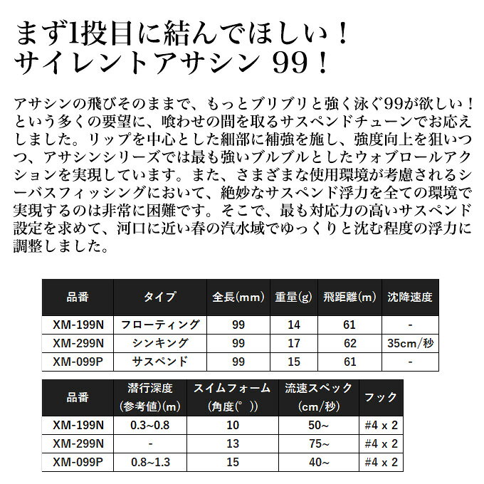 サイレントアサシン 99F ジェットブースト シマノ (XM-199N) (フローティングミノー) シーバスルアー 【Σ01】 の商品画像2枚目