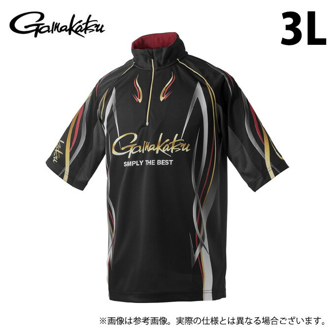(c)【取り寄せ商品】 がまかつ GM3735 (3L／ブラック×レッド) 2WAYプリントジップシャツ(半袖) (フィッシングウェア・鮎用品／2025年追加カラー) /Gamakatsu /25SS