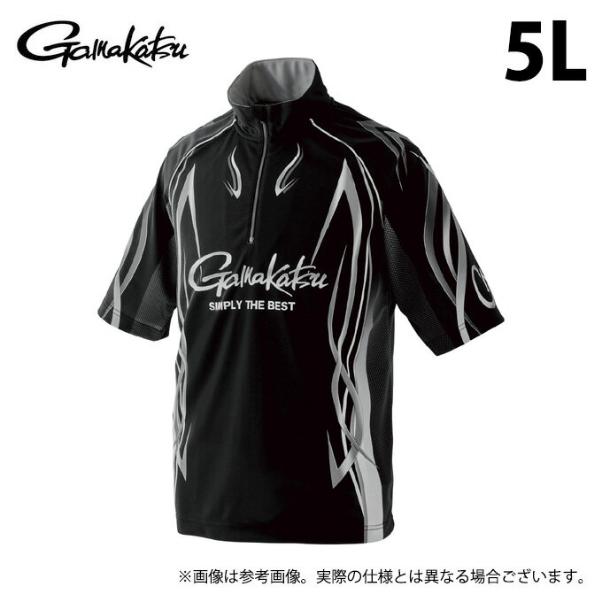 (c)【取り寄せ商品】 がまかつ GM3735 (5L／ブラック×シルバー) 2WAYプリントジップシャツ(半袖) (フィッシングウェア・鮎用品／2025年追加カラー) /Gamakatsu /25SS