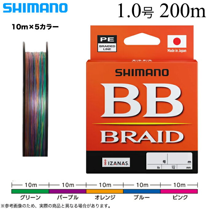 (5)シマノ BB ブレイド (LD-M64Y) 1.0号 200m (カラー：10m x 5カラー) PEライン/4ブレイド/4本撚り /1号 【Σ01】