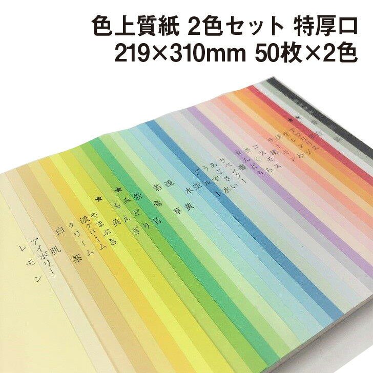 色上質紙 2色セット 特厚口 A4ワイド 50枚×2色|全32色より2色選択 カラーペーパー 表紙 目次 見返し プログラム カタログ チケット